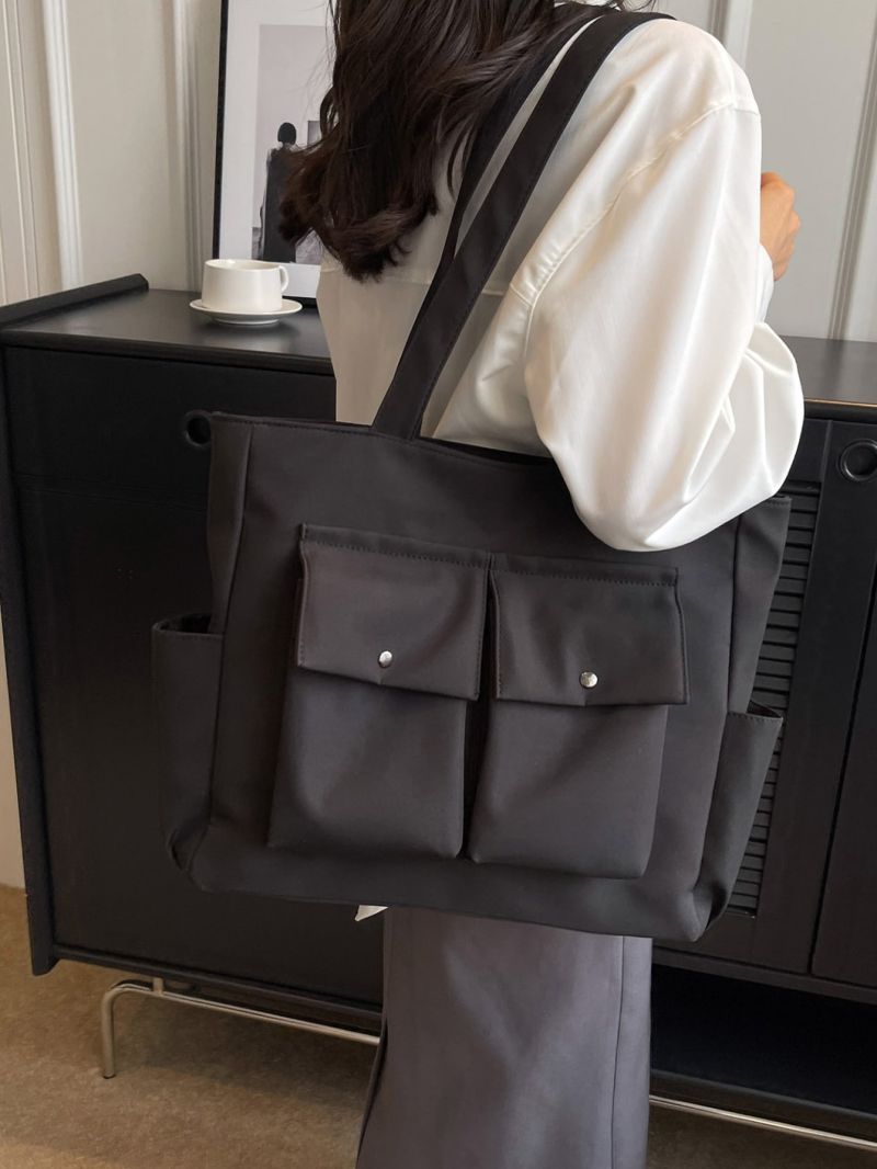 Pocket Front Shopper Bag Double Handle Unisex Style