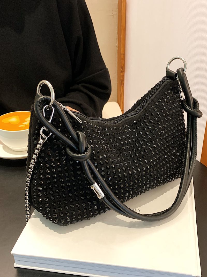 Studded Decor Hobo Bag Black Medium Punk