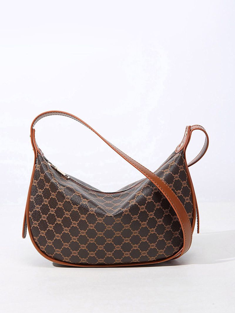 All Over Print Hobo Bag Brown Elegant For Work