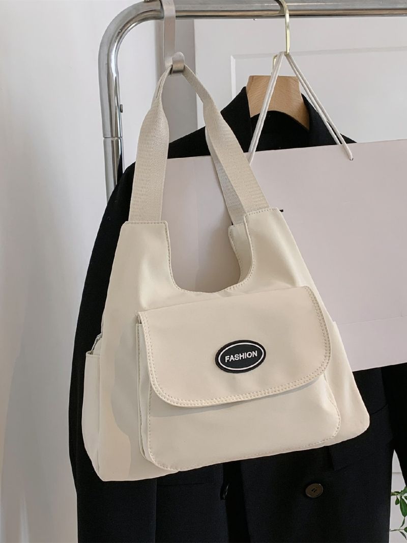 Small Shopper Bag Preppy Letter Patch Decor Multi Pocket