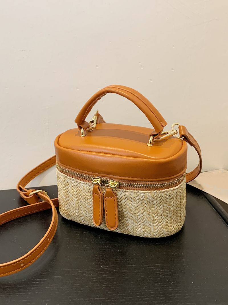Mini Straw Bag Zip Front Vacation