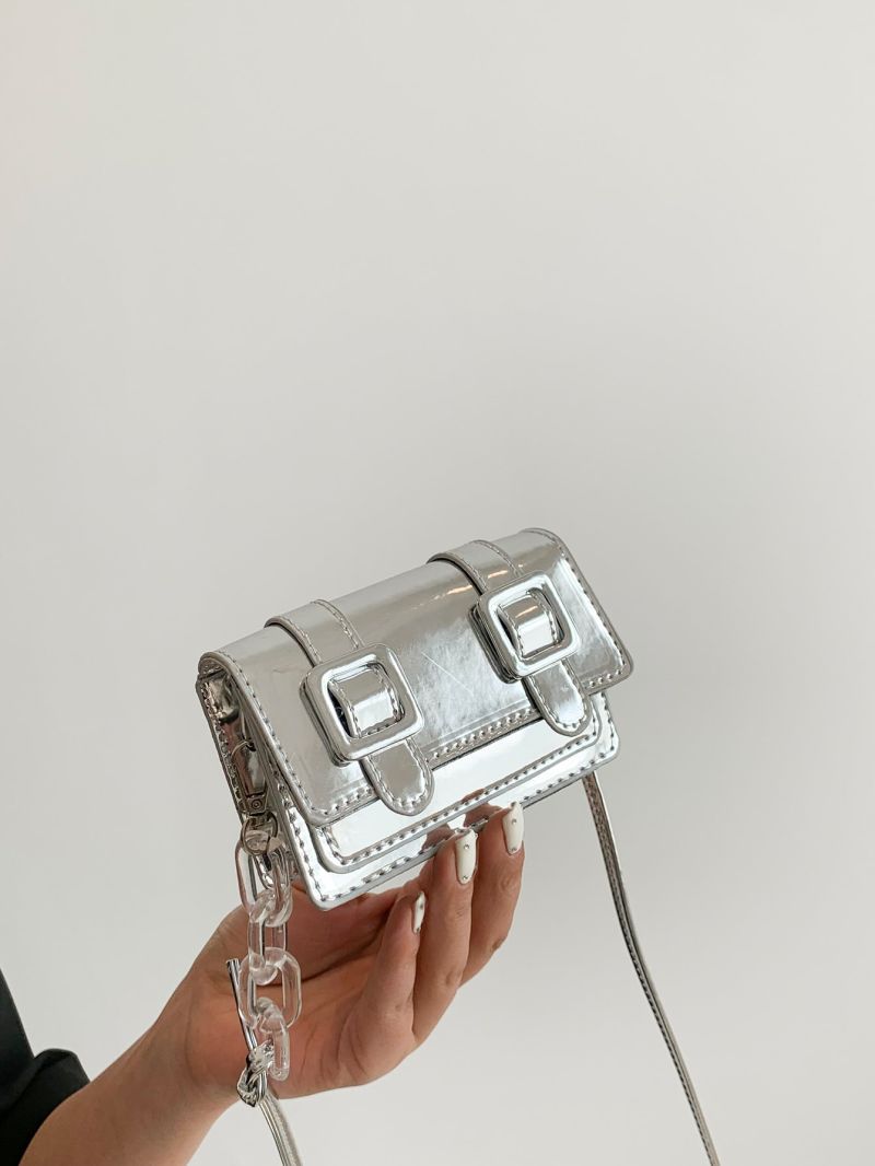 Mini Messenger Bag Buckle Decor Metallic Funky PU For Daily Life