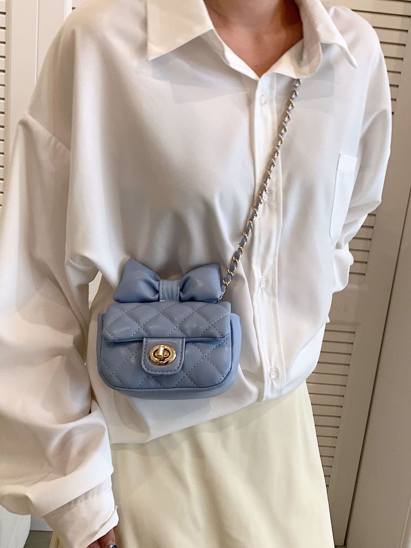 Mini Flap Novelty Bag Quilted Pattern Bow Decor Cute