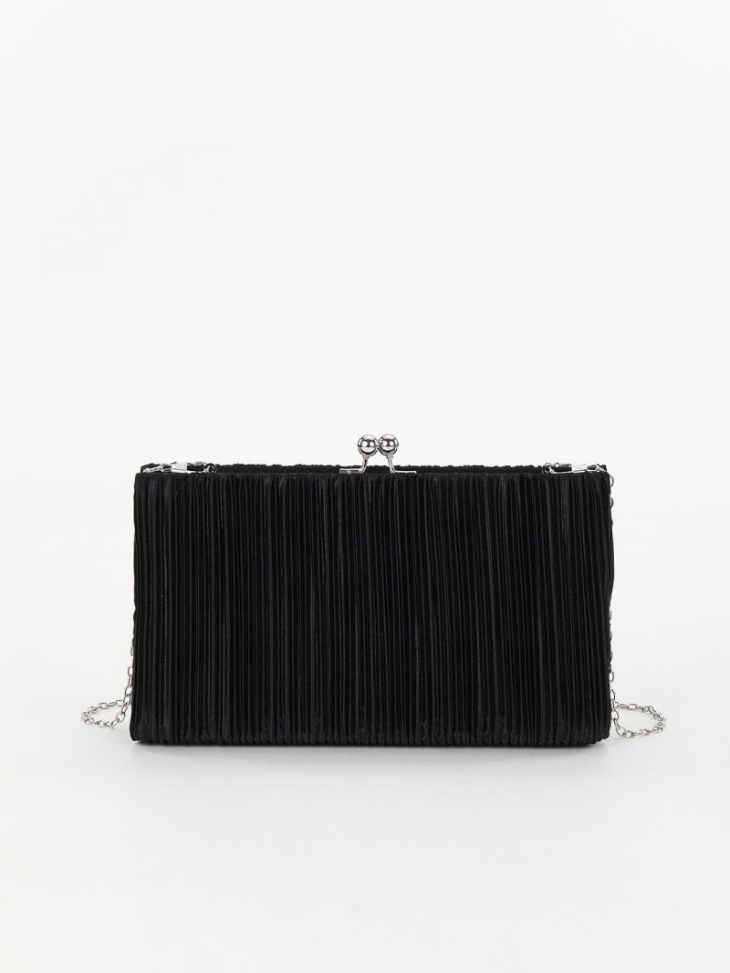 Pleated Embossed Square Bag Kiss Lock Design Chain Strap