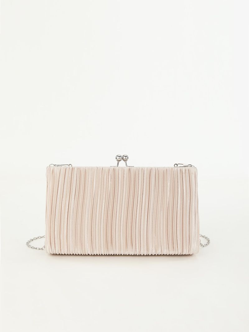 Pleated Embossed Square Bag Kiss Lock Design Chain Strap