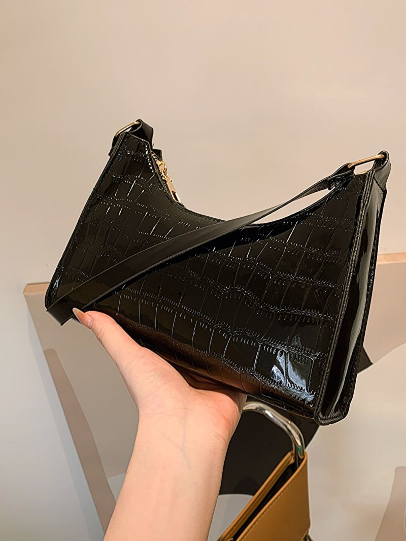 Crocodile Embossed Baguette Bag Small Black