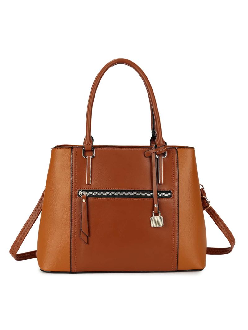 Small Shoulder Tote Bag Two Tone Metal Decor