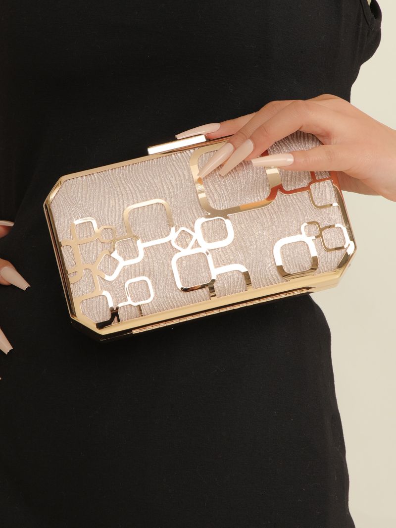 Mini Box Bag Metal Decor Geometric Pattern Chain Strap