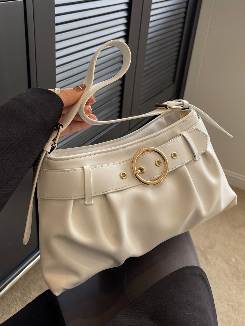 Buckle Decor Ruched Bag Medium Elegant