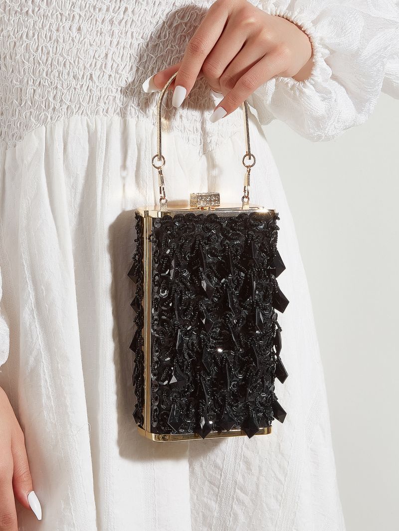 Mini Red Box Bag Sequins Decor Top Handle Glamorous For Party
