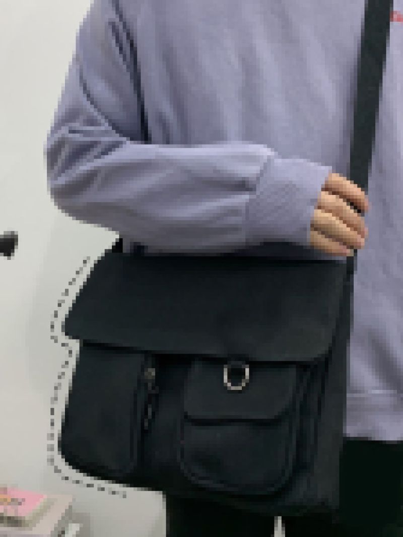 Medium Messenger Bag Black Pocket Front Adjustable Strap For Daily Crossbody Bags Women Canvas Youth Fashion Large Capacity Diagonal Shoulder Bag