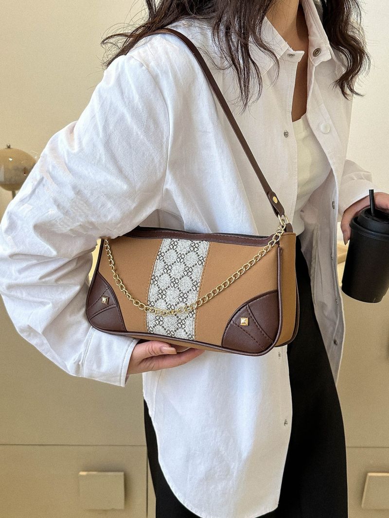 Geometric Pattern Baguette Bag Chain Decor Fashion Style