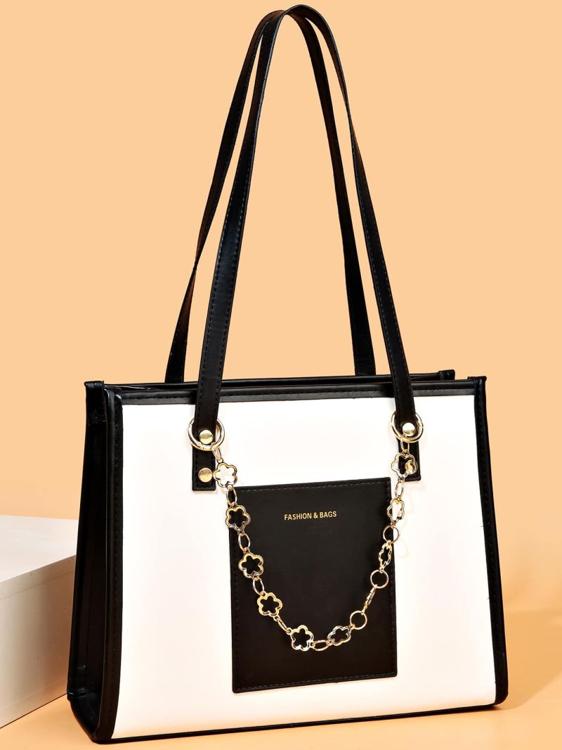 Letter Graphic Chain Decor Shoulder Tote Bag