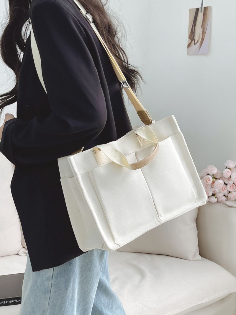 Pocket Front Shopper Bag White