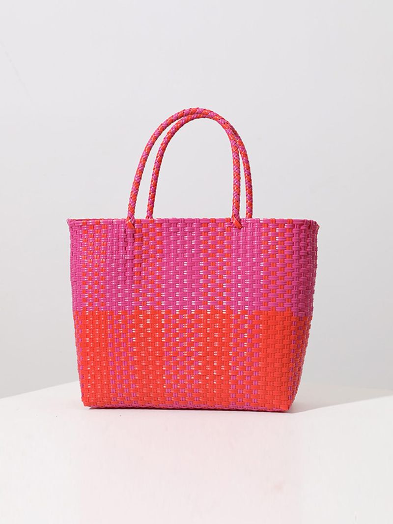 Two Tone Straw Bag Braided Design Vacation