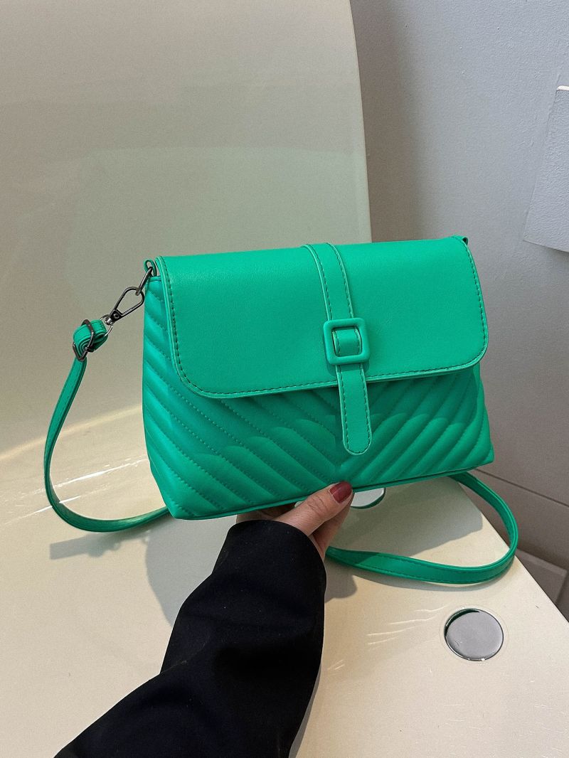 Chevron Square Bag Buckle Decor Neon Green PU Fashion