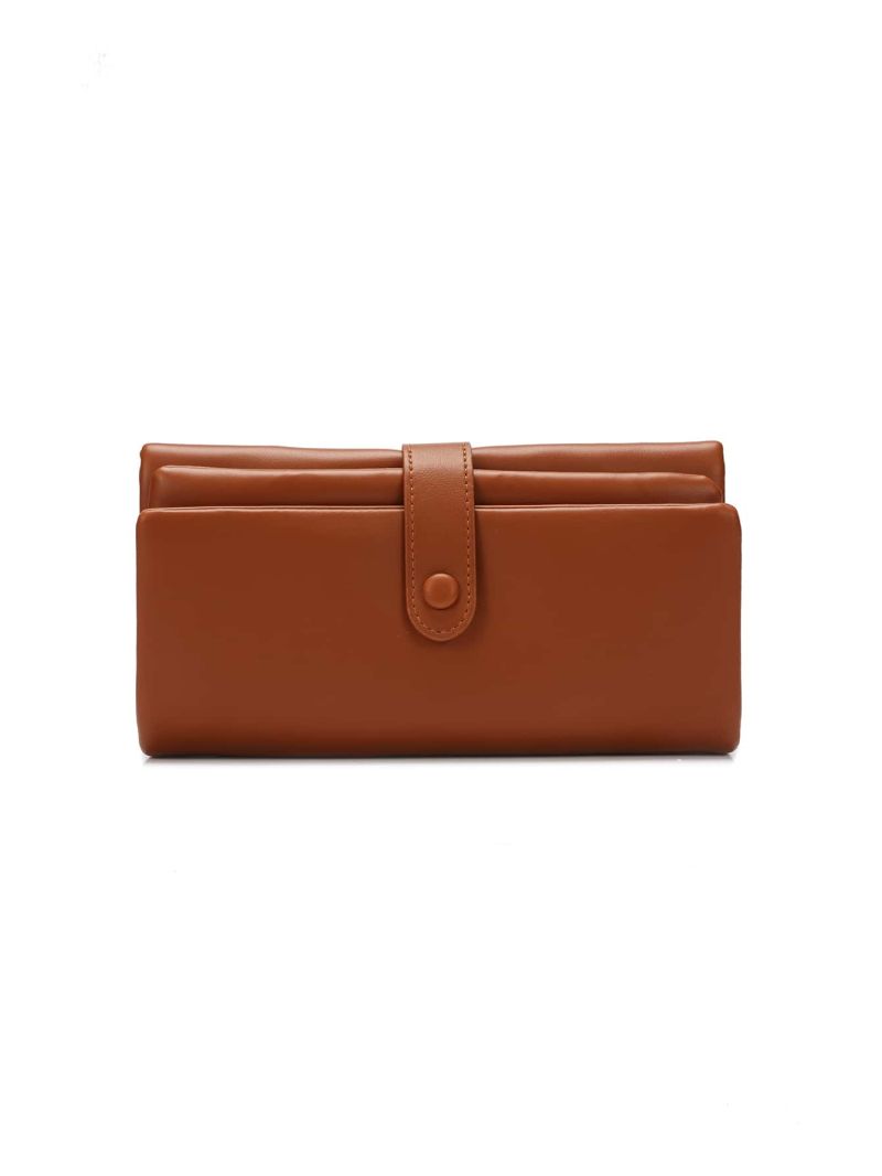 Brown Long Wallet Elegant Button Detail Multifunction PU