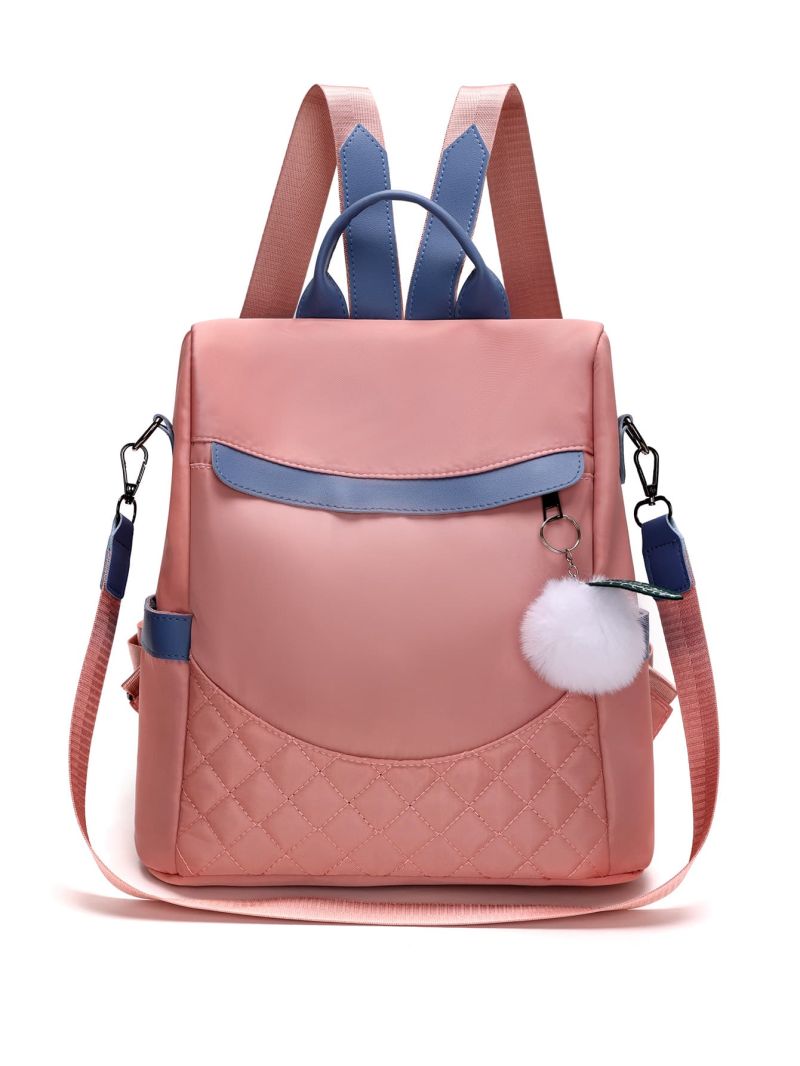Two Tone Classic Backpack With Pompom Charm Fashionable For School