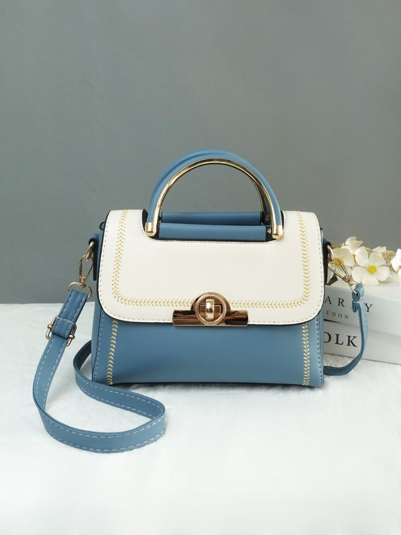 Two Tone Square Bag Stitch Detail PU