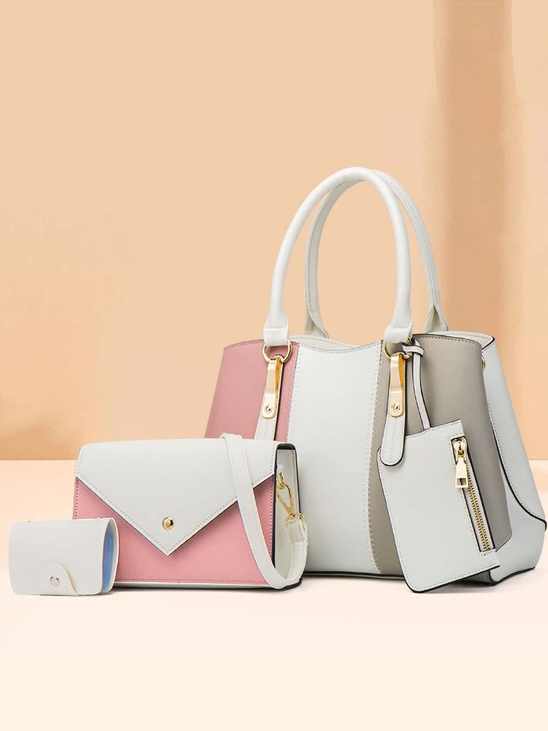 4pcs Bag Set Colorblock Shoulder Tote Bag Double Handle Fashion Style, Best Work Bag For Women