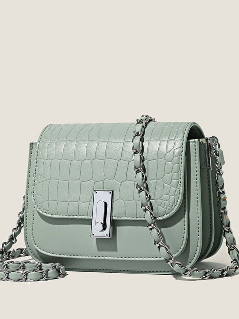 Mini Crocodile Embossed Metal Decor Chain Flap Square Bag