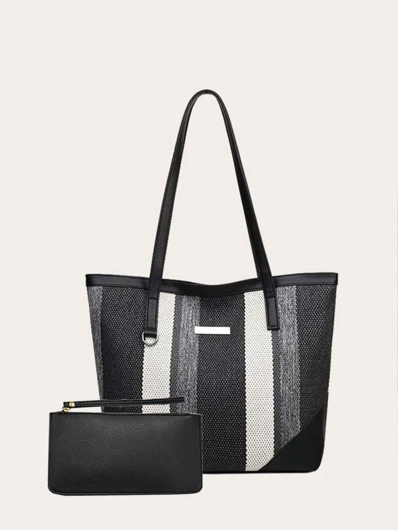 Colorblock Shoulder Tote Bag With Purse, Best Work Bag For Women