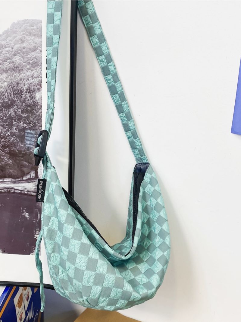 Oversized Plaid Pattern Hobo Bag Casual Style
