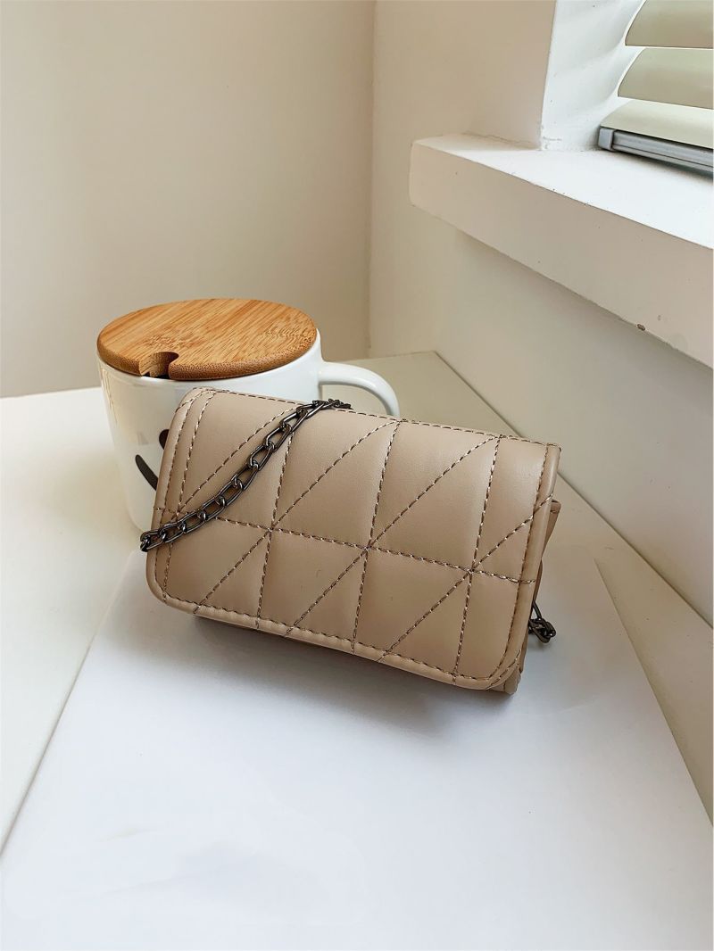 Mini Square Bag Fashionable Quilted Detail Flap Chain PU