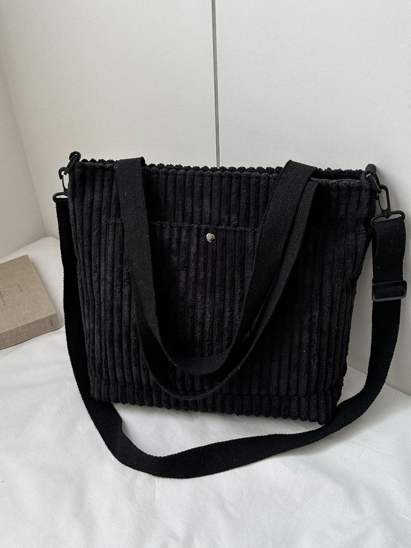 Medium Shopper Bag Corduroy Double Handle Solid Black