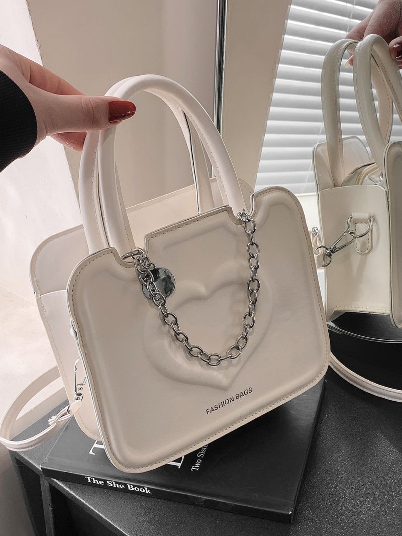 Heart Graphic Square Bag Mini Chain Decor White