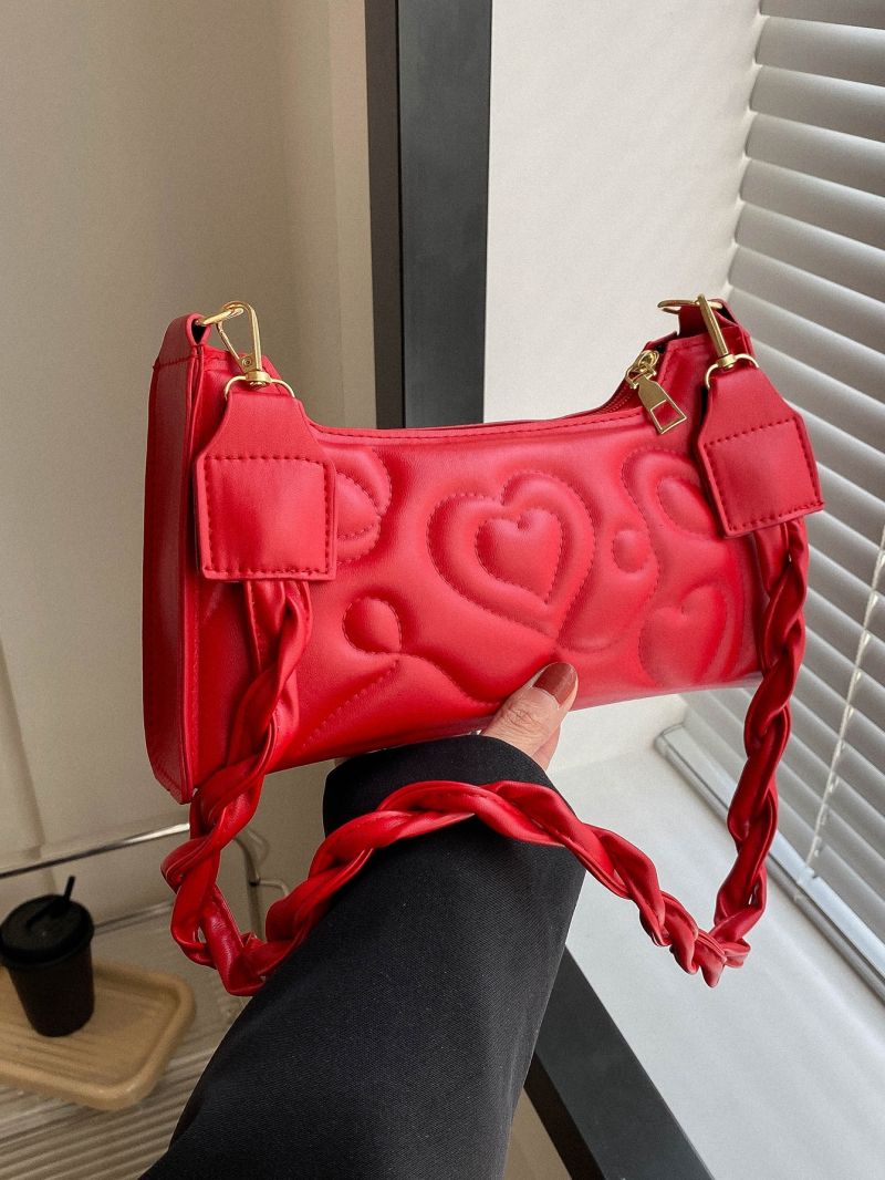 Quilted Baguette Bag Small Neon Red