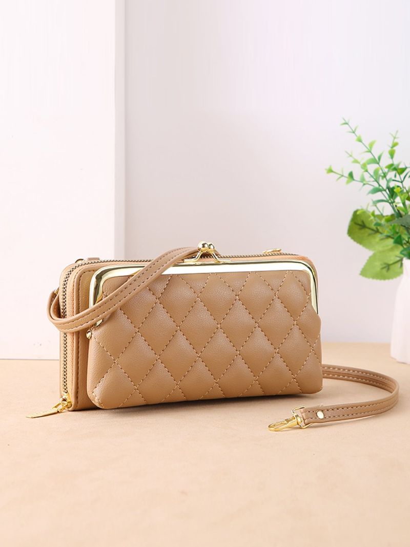 Quilted Pattern Phone Wallet Kiss Lock Fashion