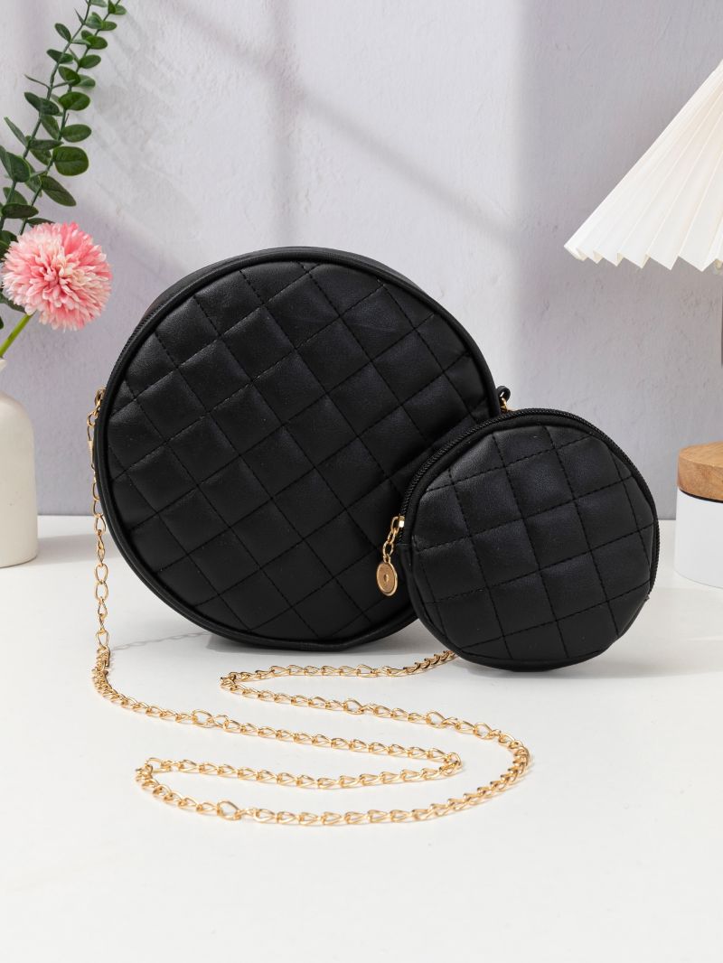 Quilted Pattern Chain Circle Bag With Coin Case