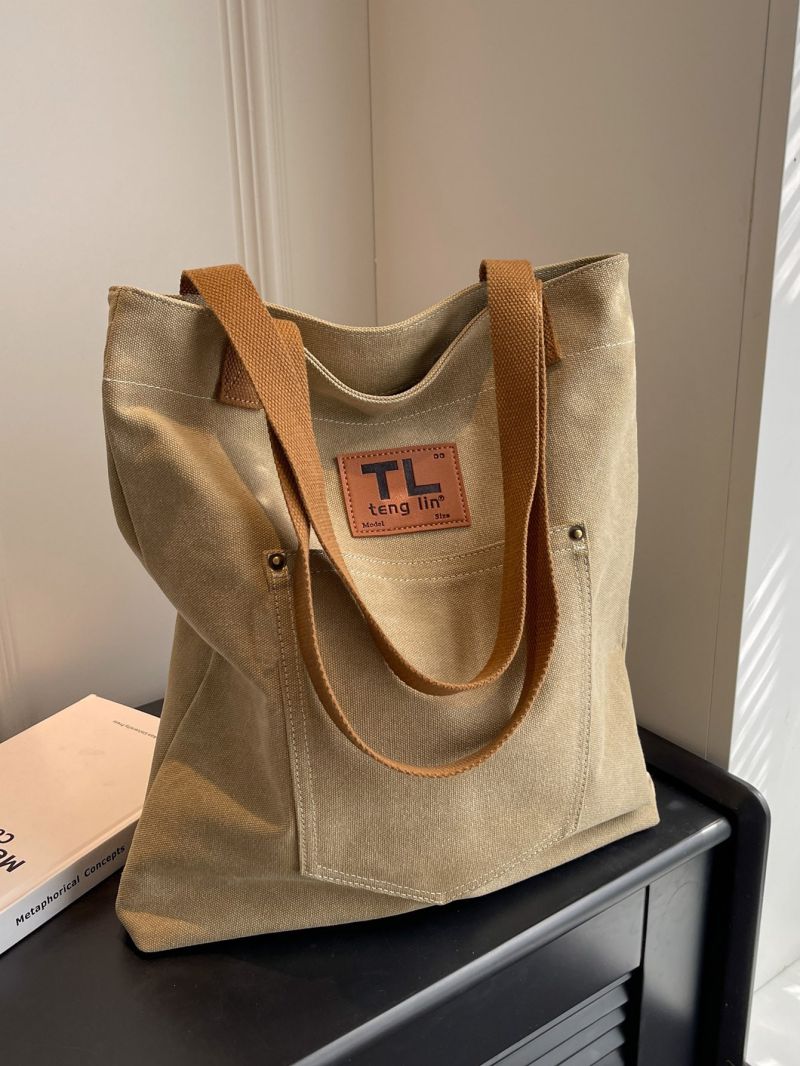 Small Fabric Shoulder Tote Bag With Zipper Fashionable Pocket Design For Working & College School