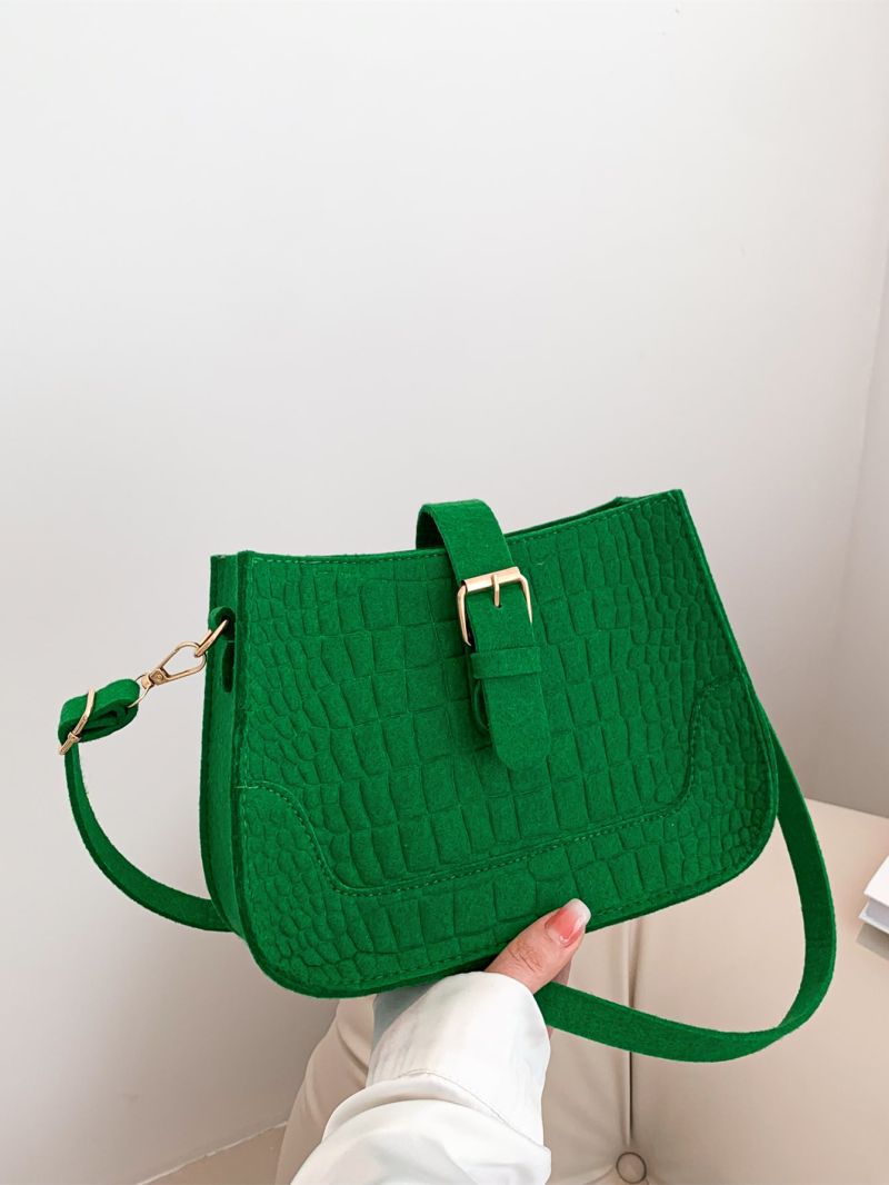 Small Square Bag With Zipper Fashionable Green Crocodile Printing Adjustable Strap Buckle Lock Anti-lost Shoulder Bag For Trip