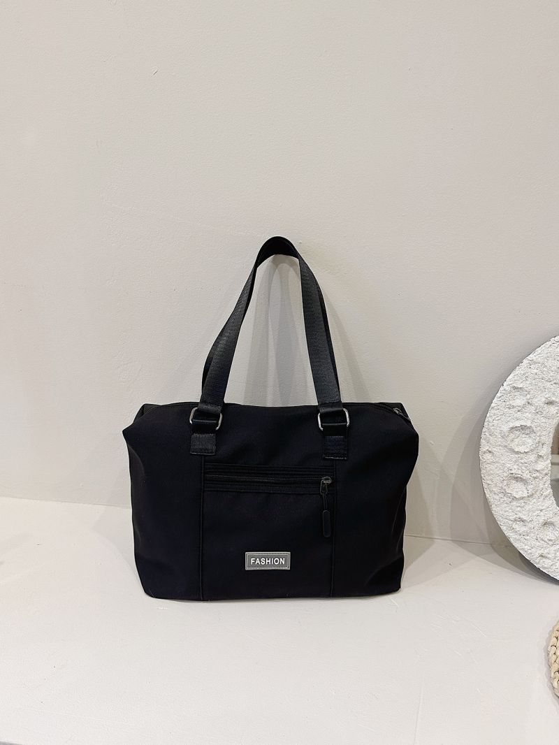 Letter Patch Decor Shopper Bag Zip Front