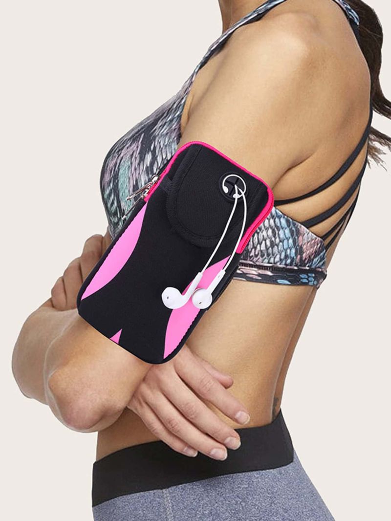 1pc Color Block Earphone Hole Detail Arm Running Bag