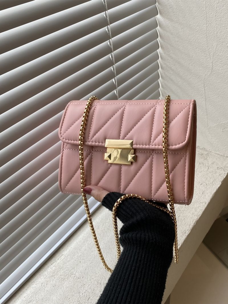 Mini Flap Square Bag Quilted Pattern Metal Decor Minimalist
