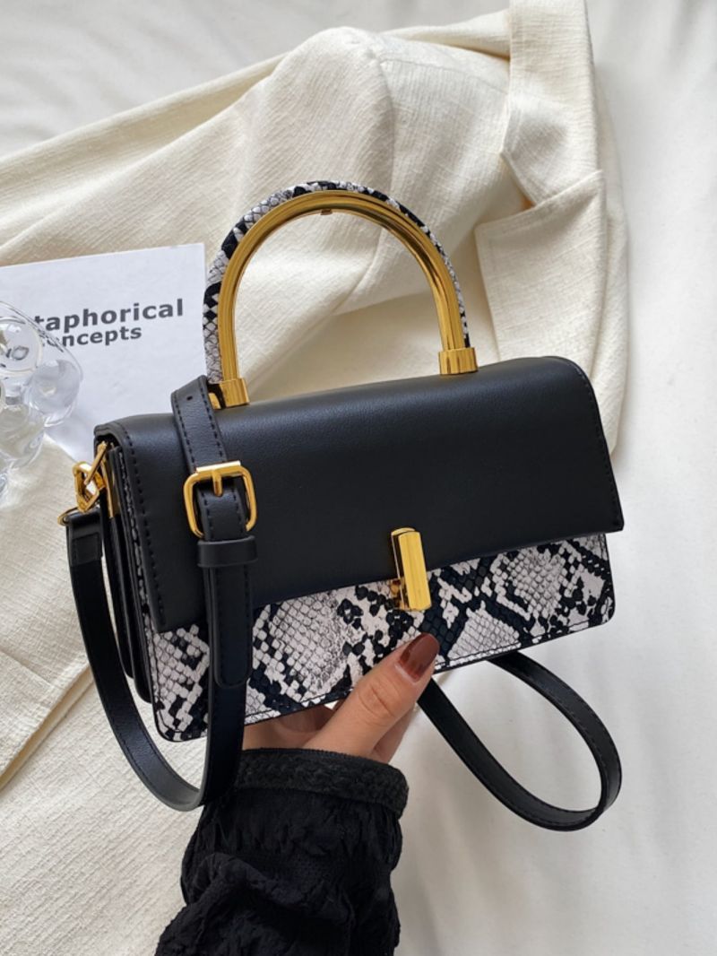 Mini Flap Square Bag Snakeskin Pattern Metal Decor