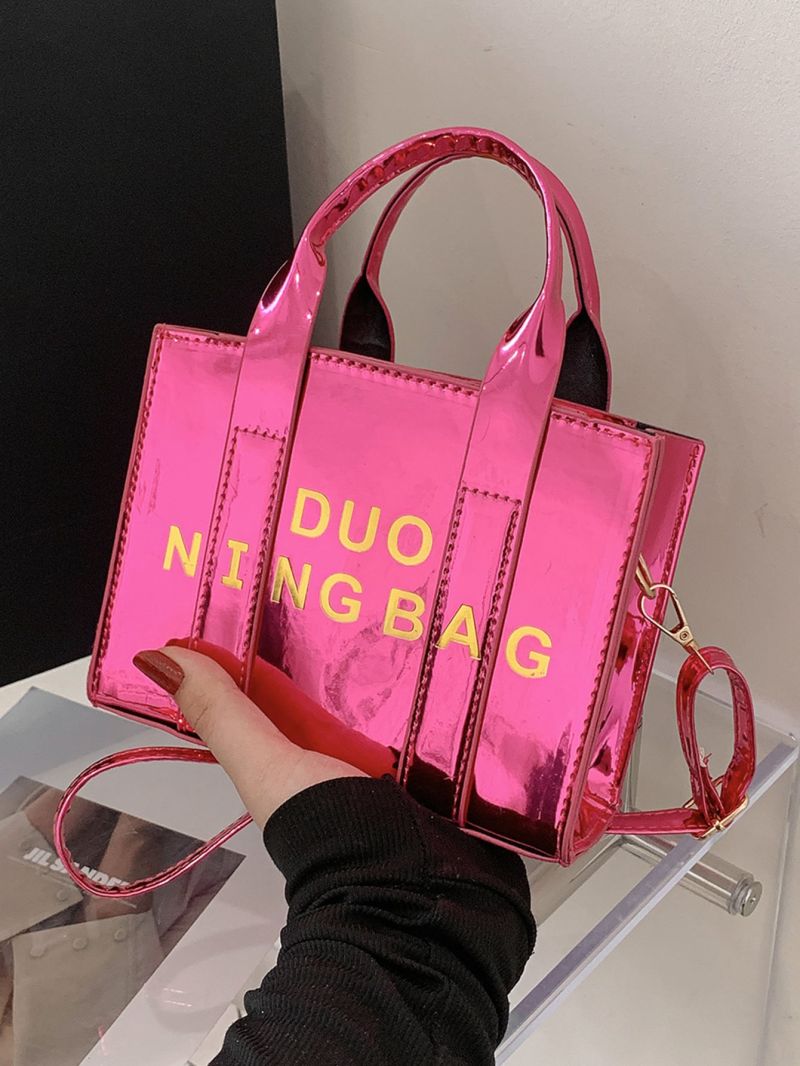 Mini Square Bag Letter Graphic Neon Pink Funky