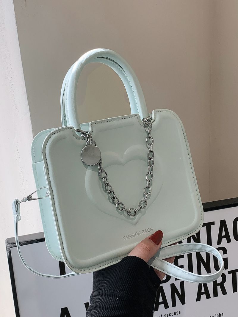 Heart Graphic Square Bag Mini Chain Decor Blue