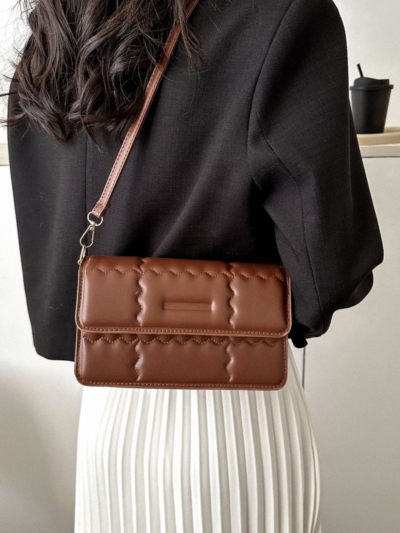 Quilted Square Bag Small Flap Brown