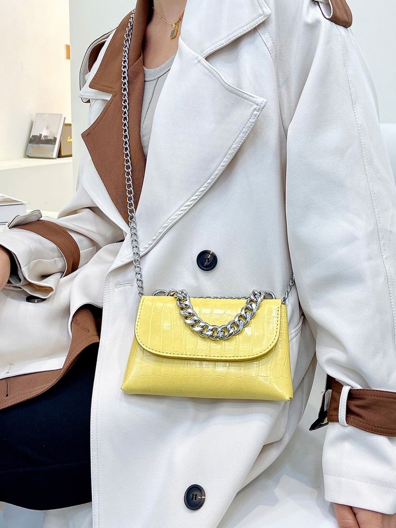 Crocodile Embossed Square Bag Mini Yellow