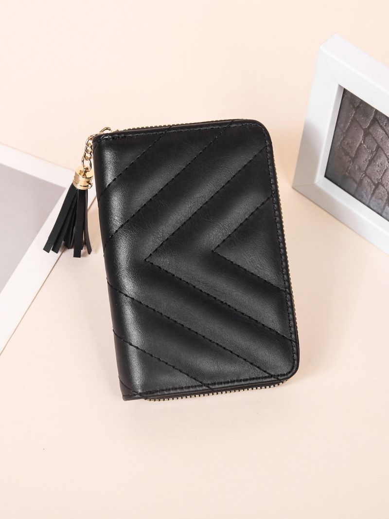 Quilted Pattern Small Wallet Tassel Decor