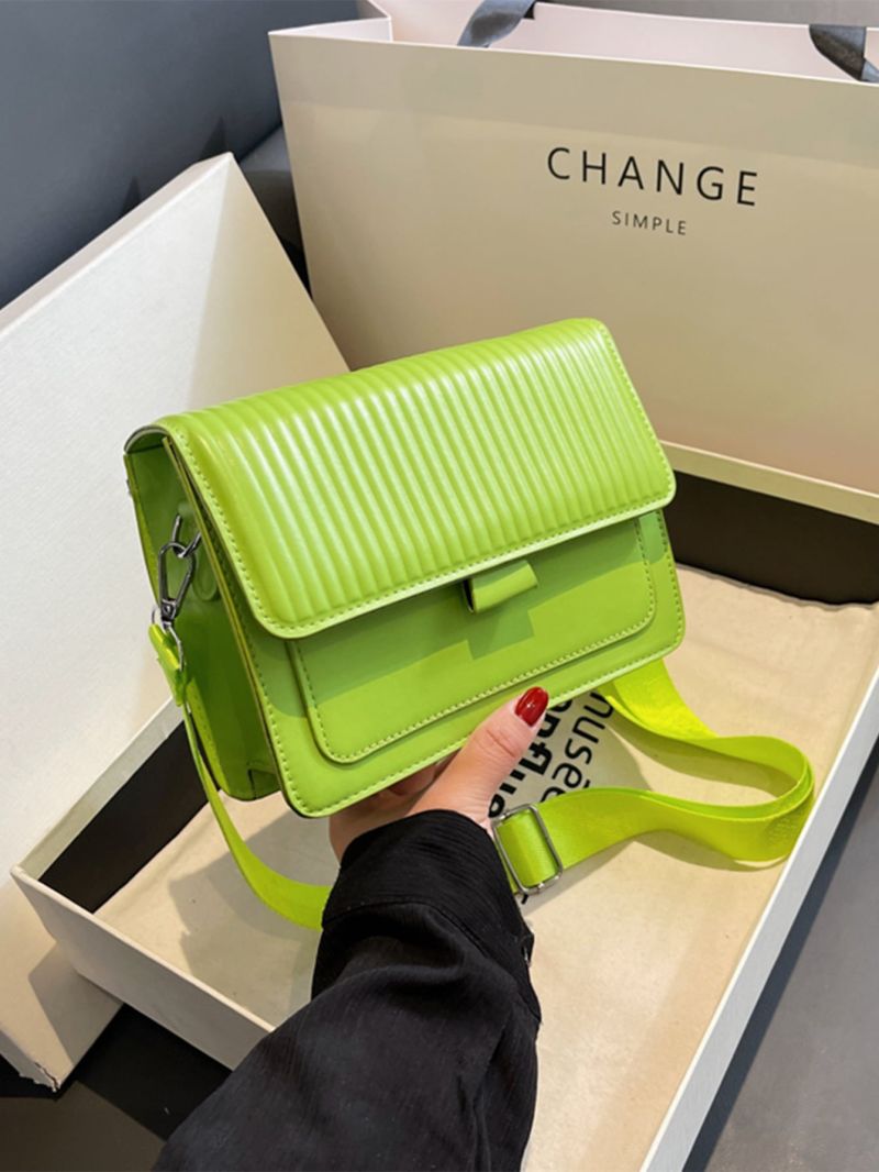 Mini Square Bag Adjustable Strap Flap Green PU Fashionable