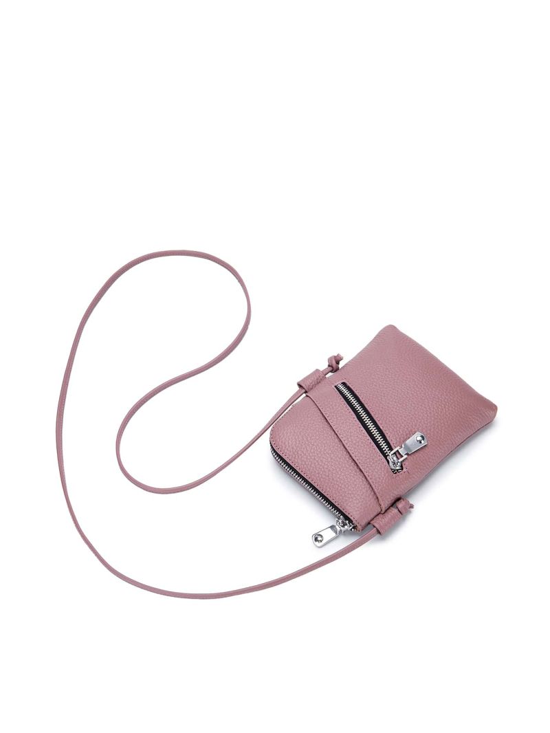 Solid Color Phone Wallet Litchi Embossed With Zipper Genuine Leather Casual