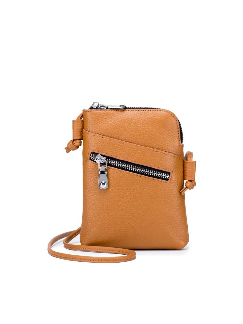 Solid Color Phone Wallet Litchi Embossed With Zipper Genuine Leather Casual