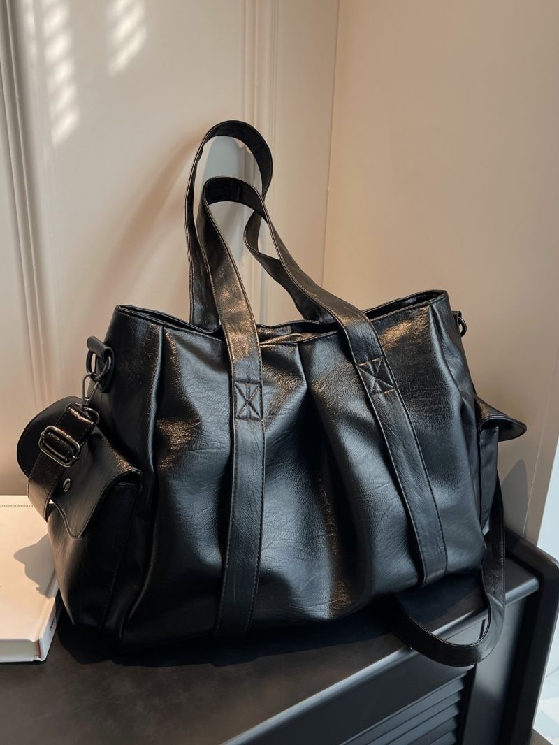 Black Shoulder Tote Bag PU