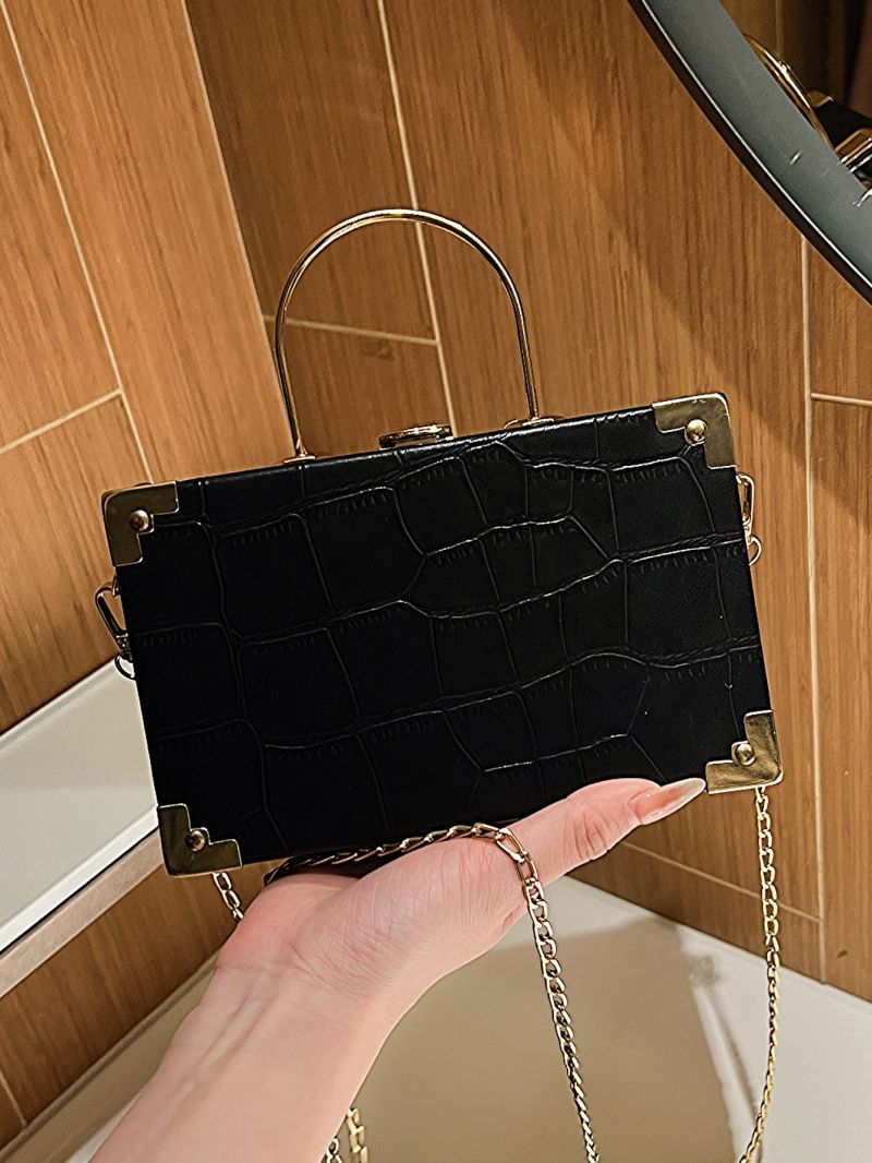 Mini Box Bag Crocodile Embossed PU Black