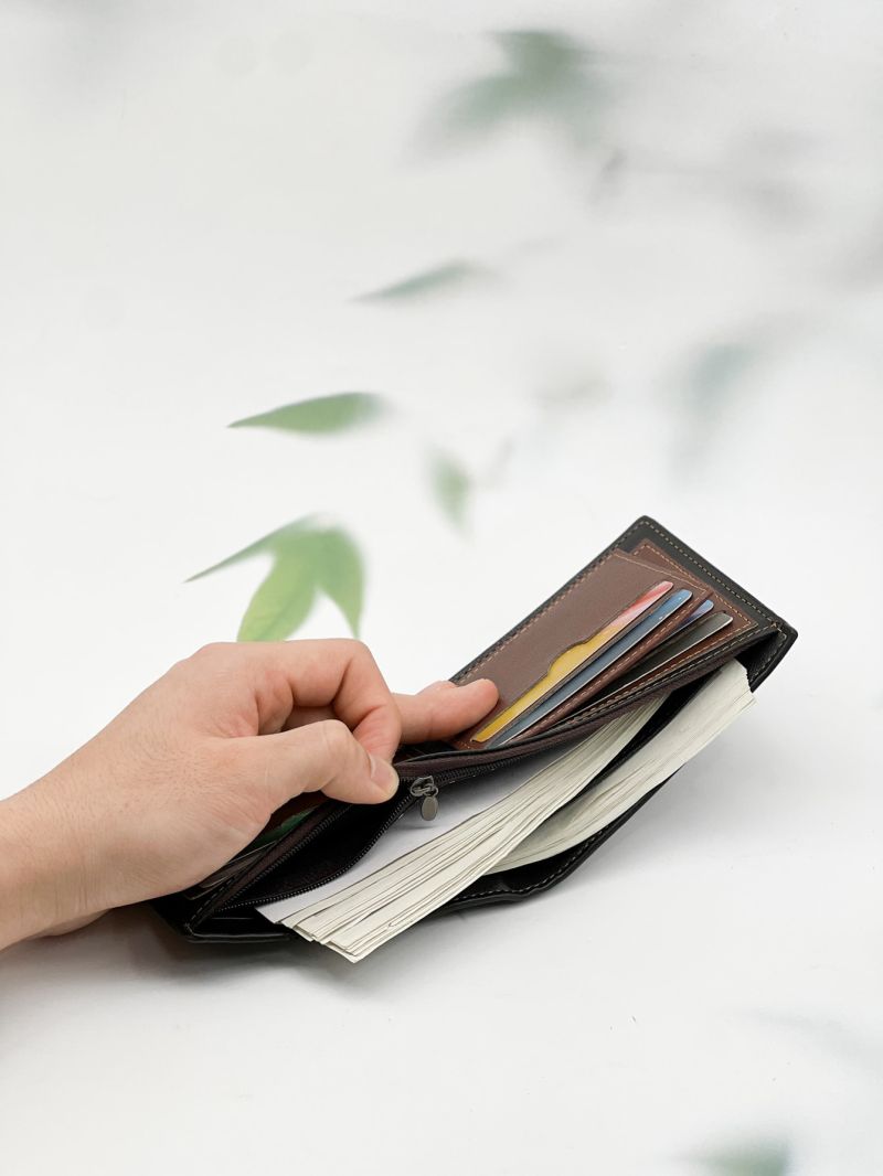 Letter Graphic Small Wallet Vintage Button Detail PU